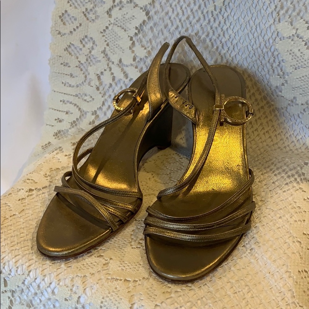 Farragamo gold wedge sandal